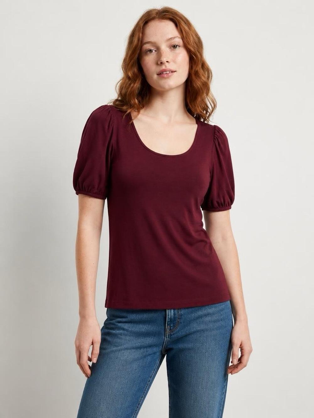 Cotton blend knit top, Willi Smith puff sleeve scoop neck tee size small